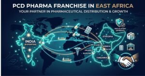 Map of East Africa marking Kenya, Tanzania, Uganda, Rwanda and Ethiopia for pharma franchise territory planning